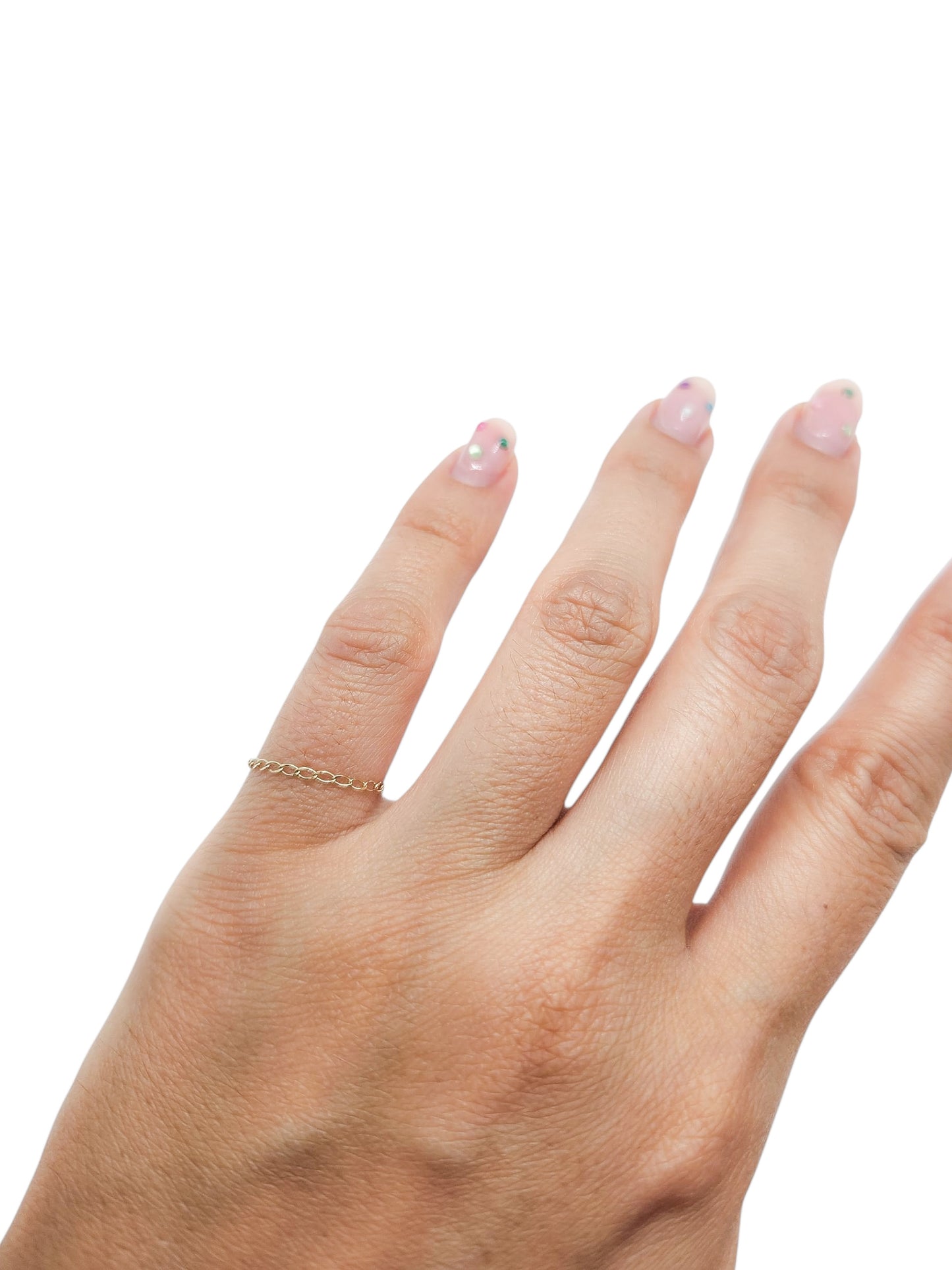 Anillo cadena semilla de melón oro 10k