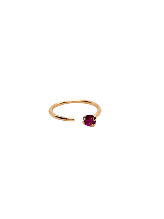 Pieza arete argolla piedra para nariz rosa fiucsa oro 10k DORADO