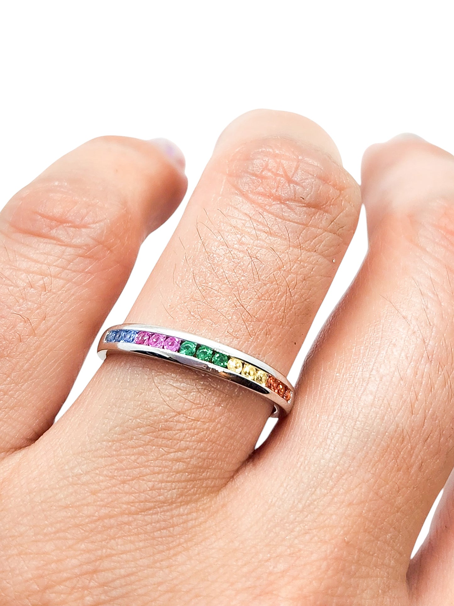 Anillo argolla media churumbela rainbow plata 925 PREMIUM
