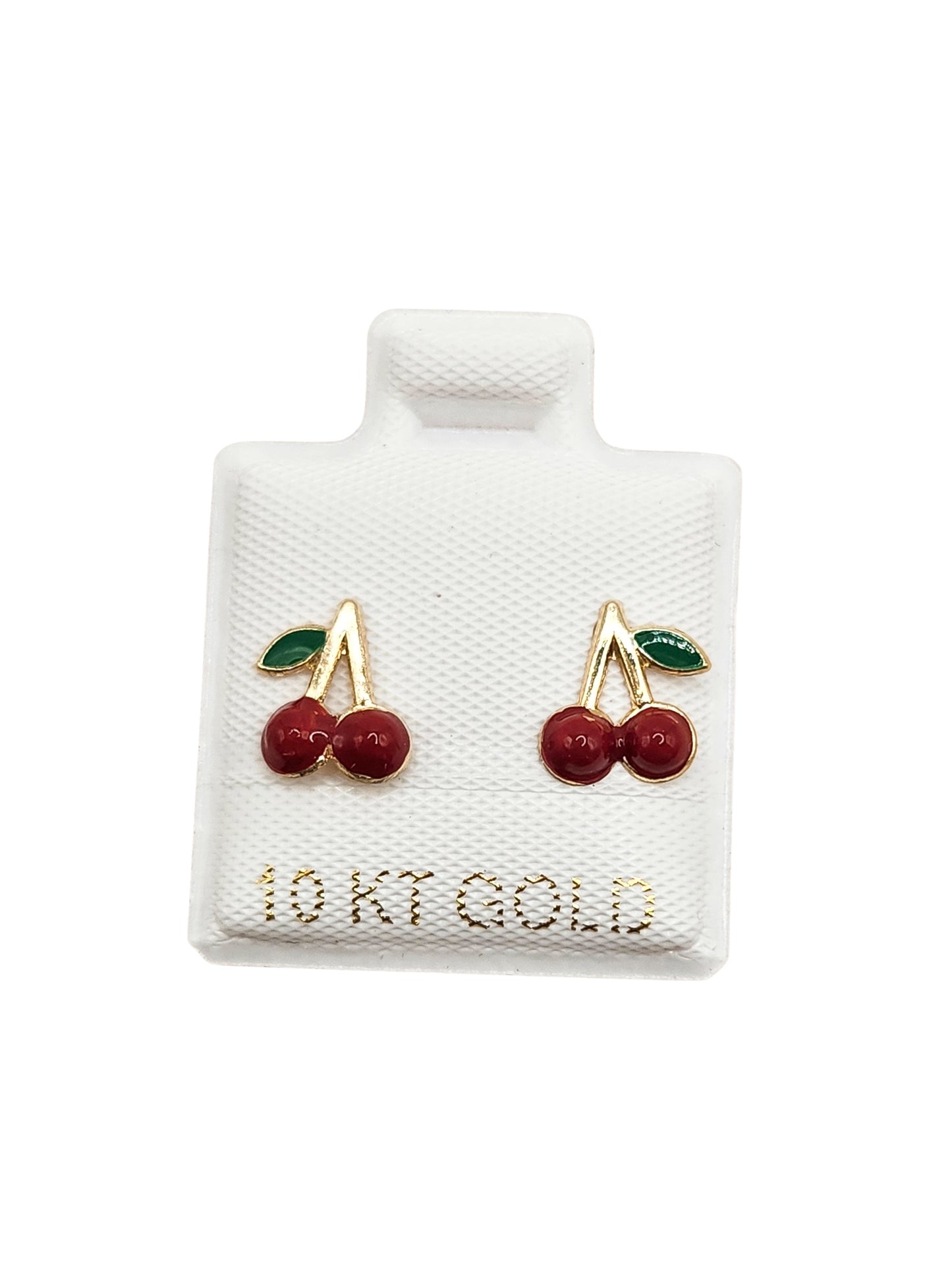 Par de Broquel cerezas esmalte oro de 10k DORADO