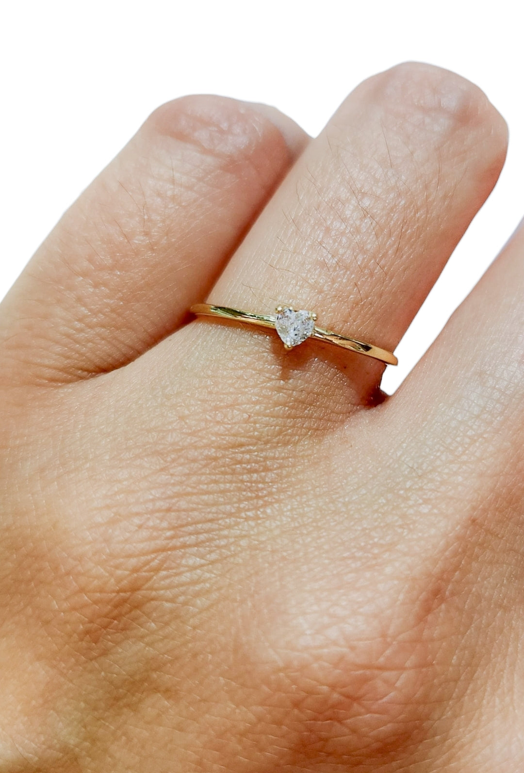 Anillo corazón piedra blanca oro 10k