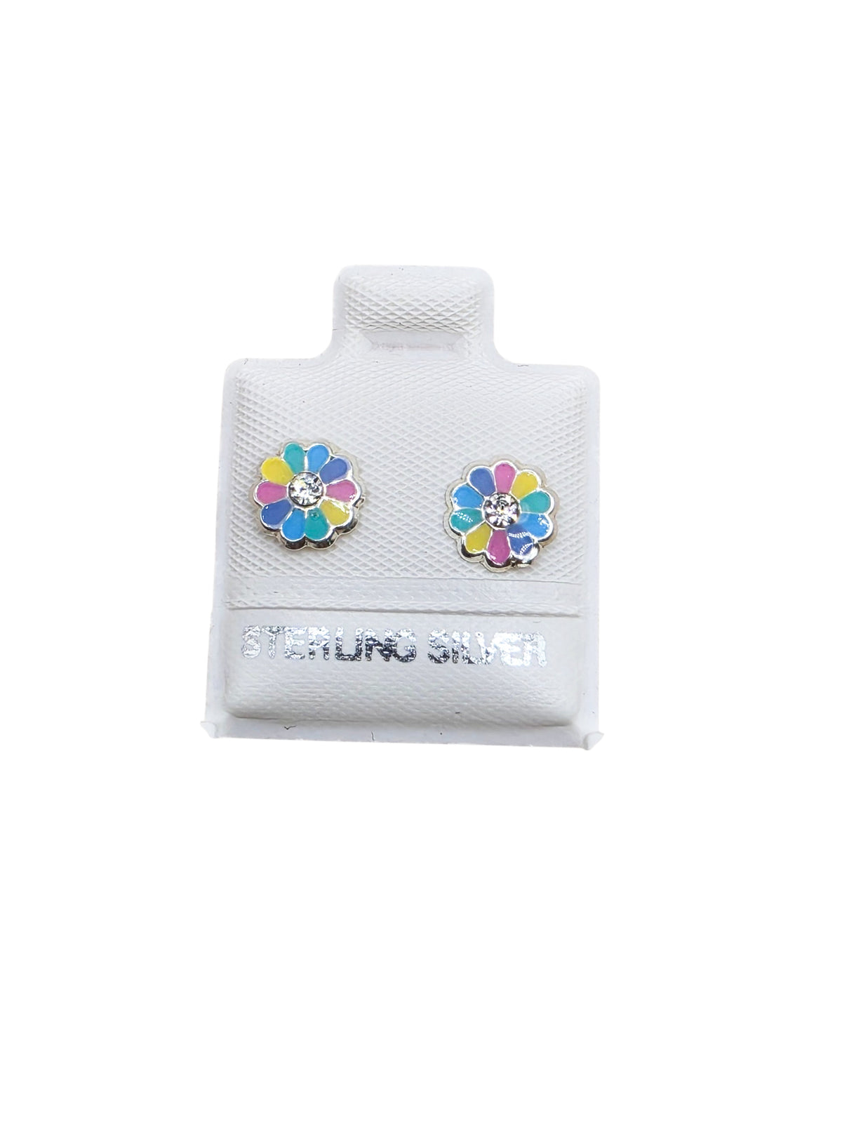 Par Broquel flor colores esmalte Plata 925
