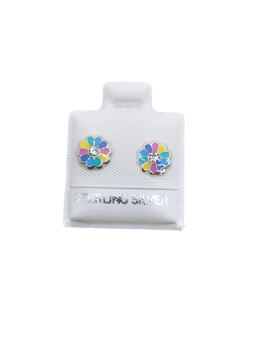 Par Broquel flor colores esmalte Plata 925