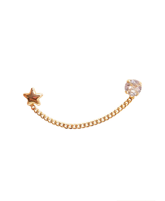 Pieza broquel de cadenita estrella con zirconia oro 10k