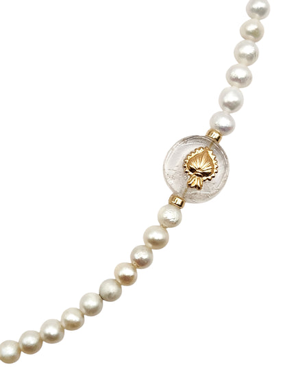 Collar de perlas y bimetal cuarzo corazón