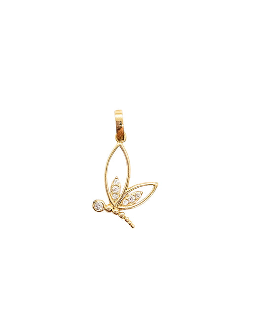 Dije mariposa con piedras blancas oro 10k