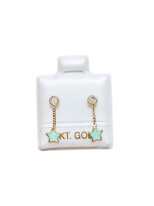 Par o Pieza de Broquel colgante esmalte estrella menta Oro de 10k DORADO