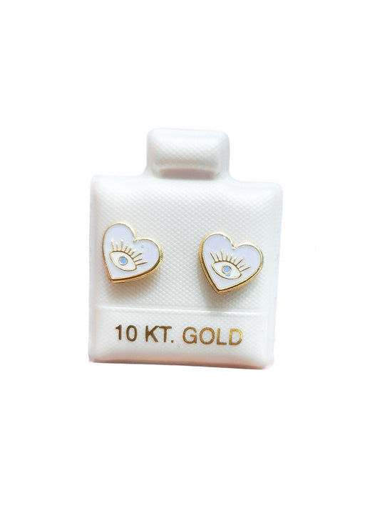 Par o Pieza de Broquel corazón ojo turco esmalte azul claro Oro de 10k DORADO