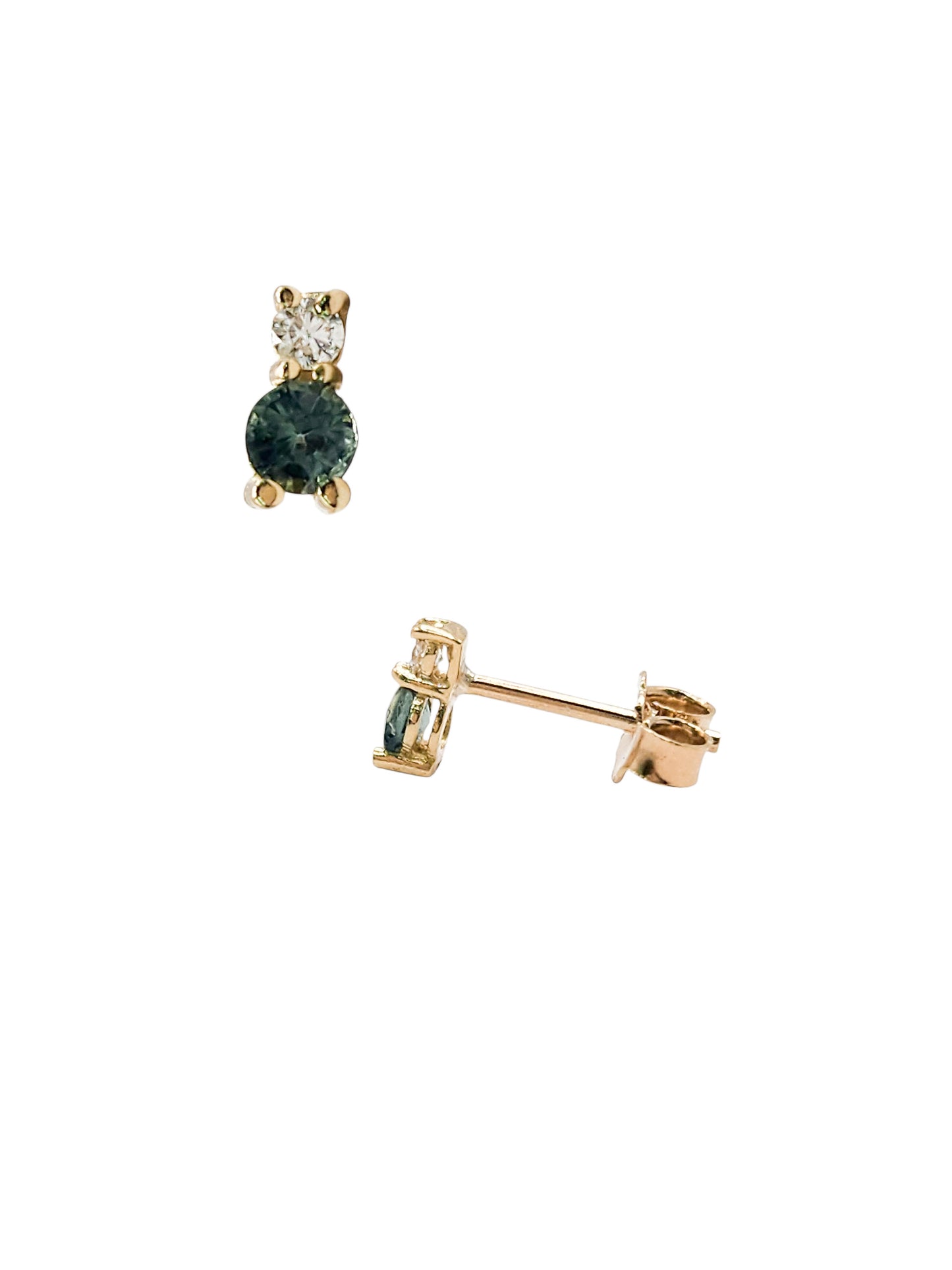 Aretes tu y yo zafiro natural y diamante de laboratorio oro 10k
