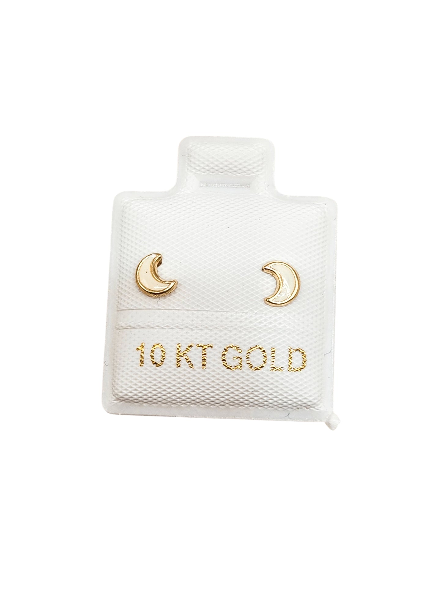 Par de Broquel lunas esmalte blanco oro de 10k DORADO