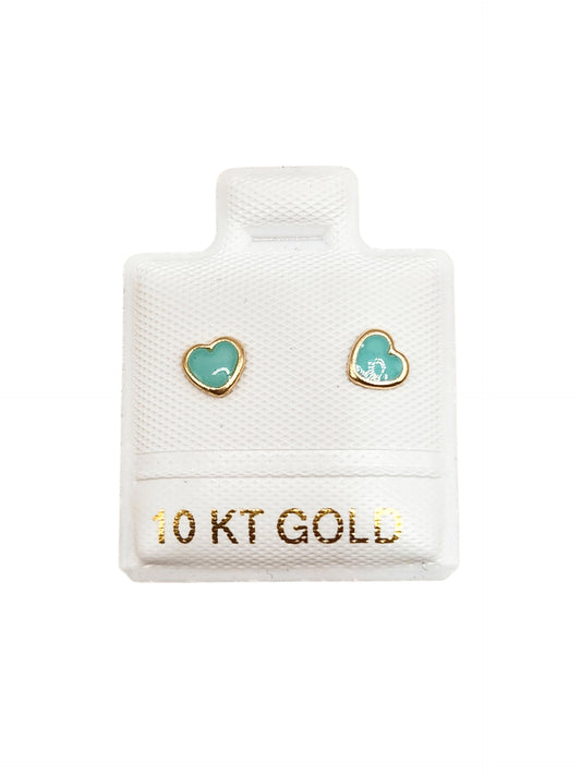 Par de Broquel esmalte corazón verde menta oro de 10k DORADO