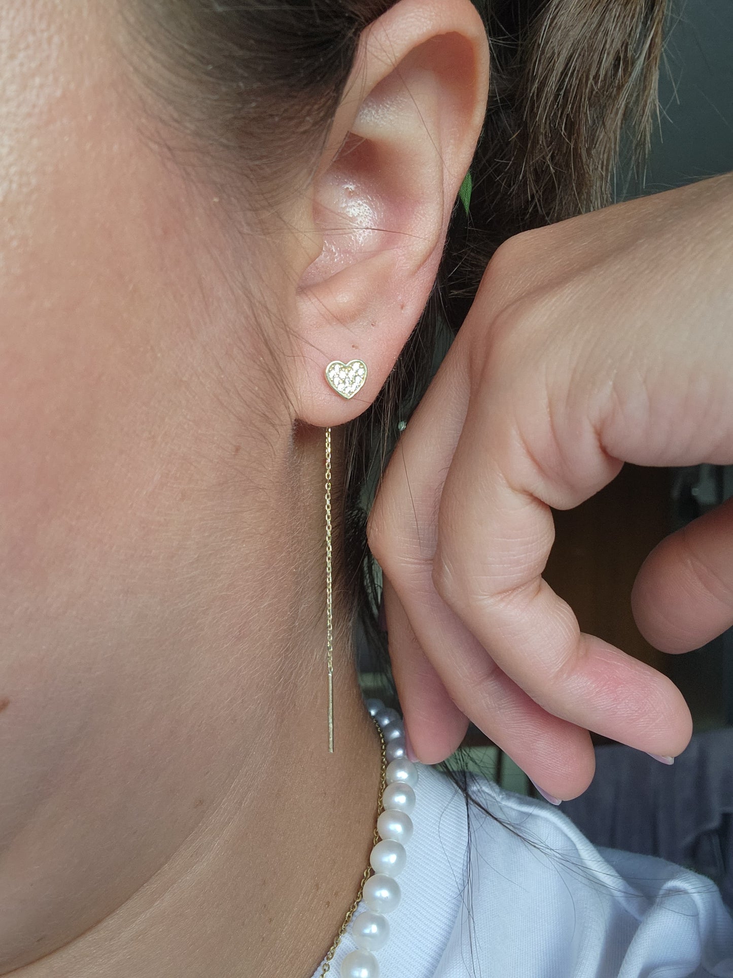 Par o Pieza de arete con cadena corazón Oro de 10k DORADO