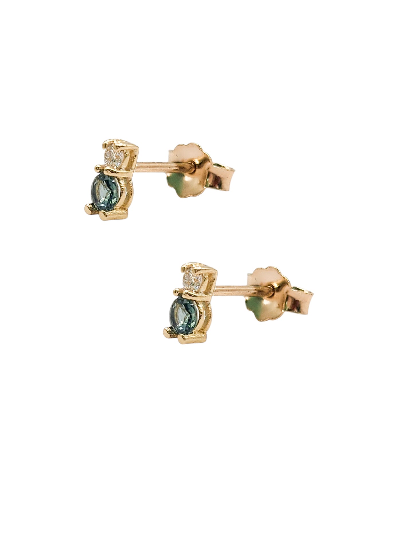 Aretes tu y yo zafiro natural y diamante de laboratorio oro 10k