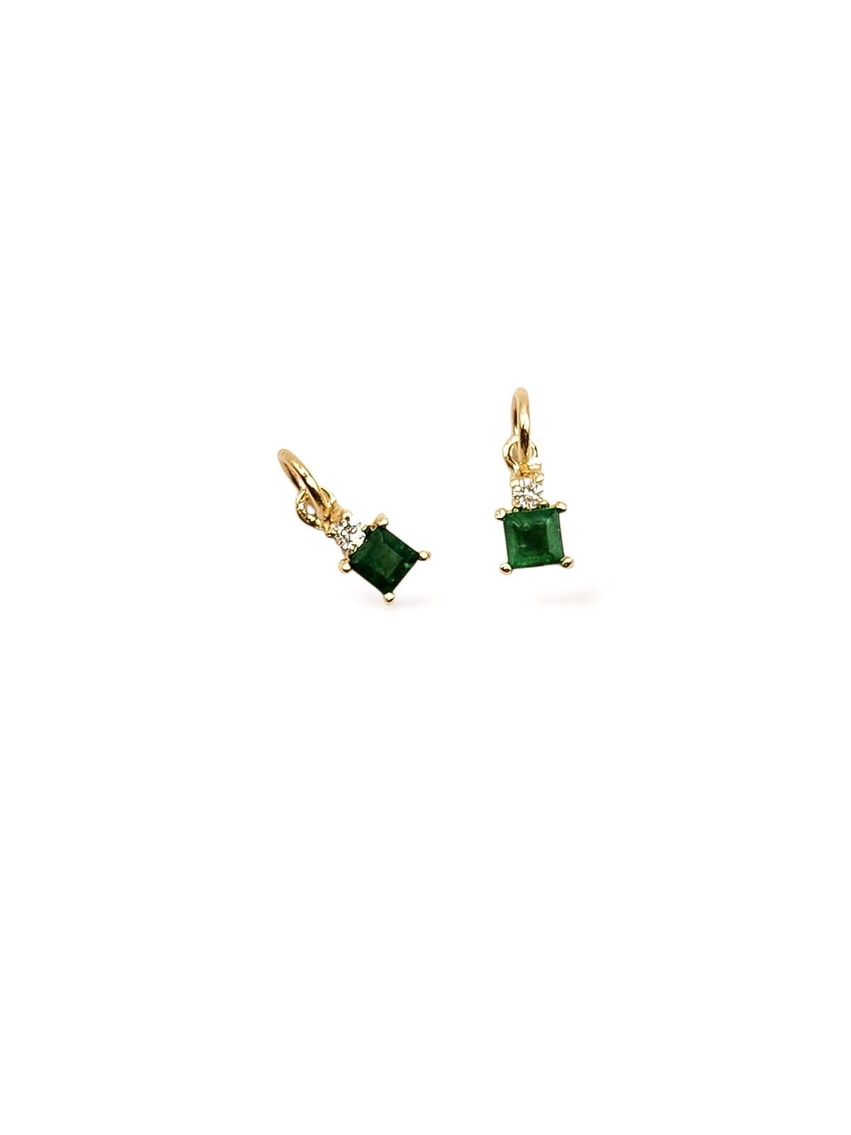 Dije Esmeralda natural corte princess y diamante oro 10k