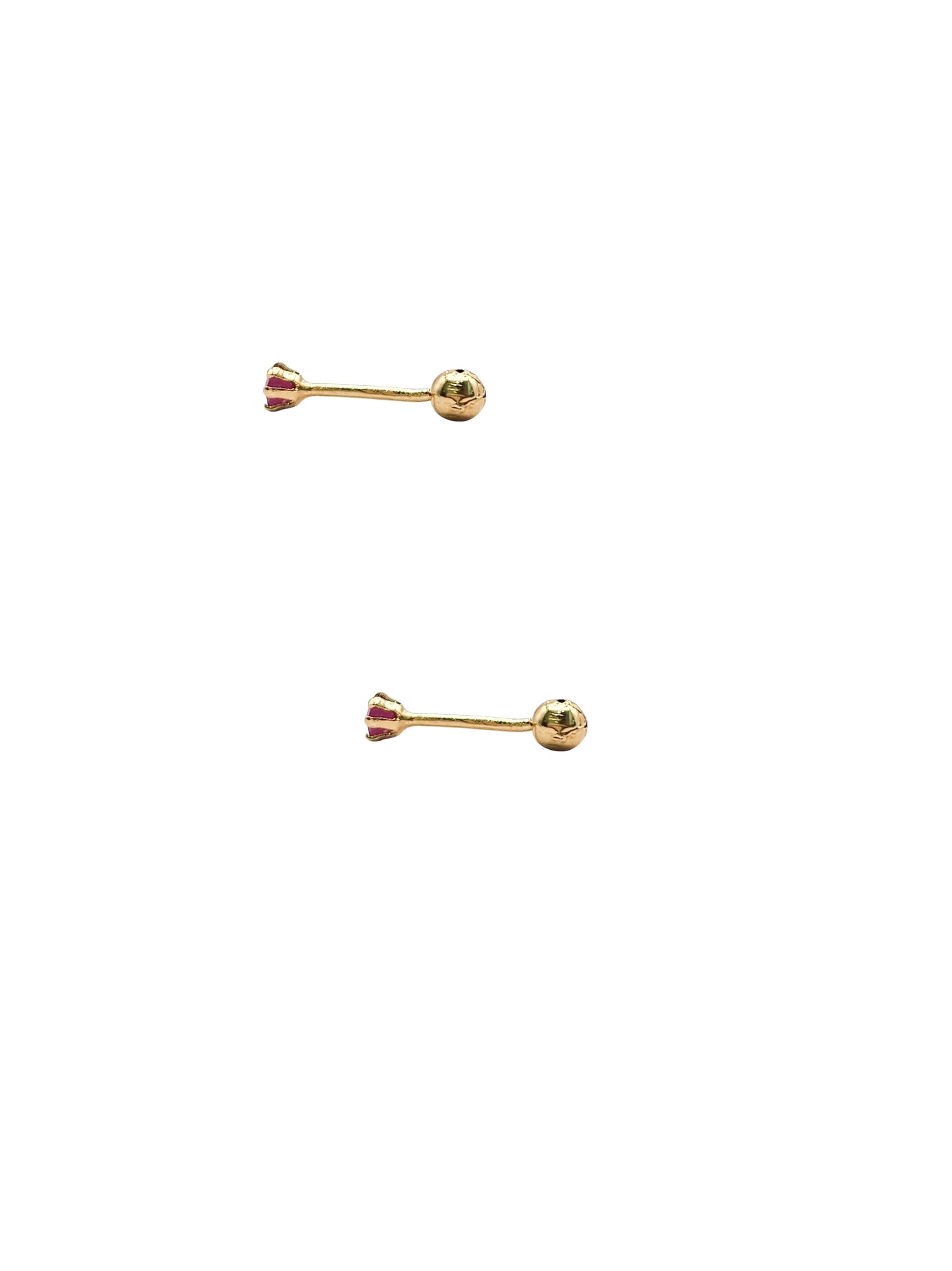 Par de Aretes broquel piedra natural rubí plata 925 baño de oro