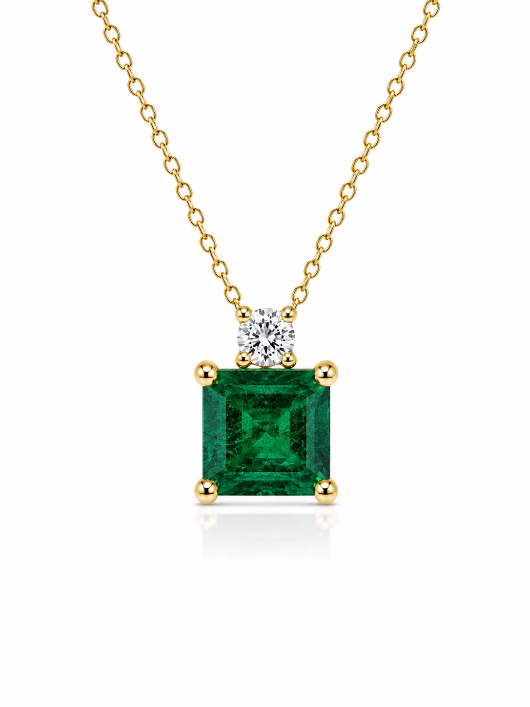 Gargantilla de Esmeralda natural corte princess y diamante oro 10k