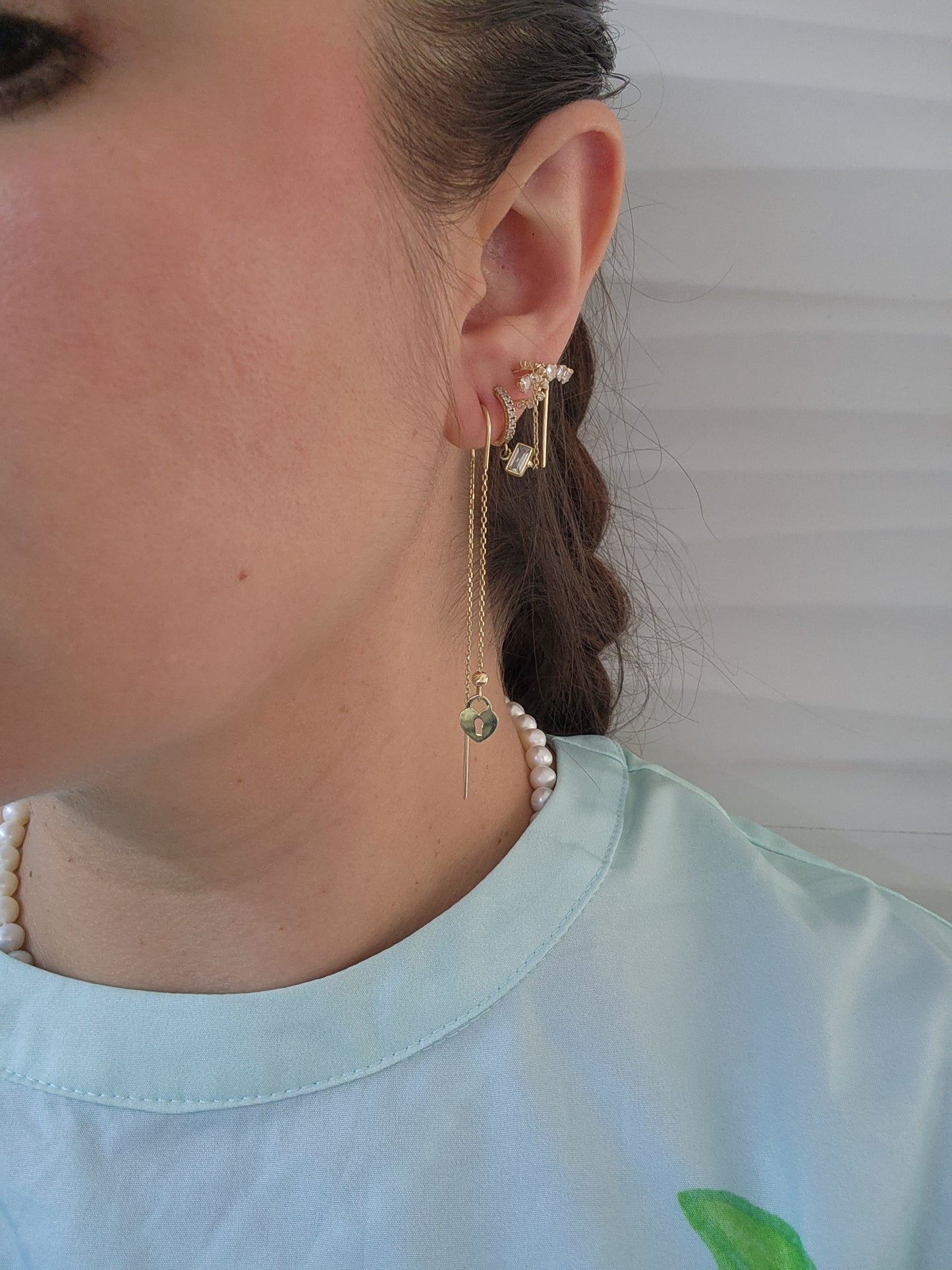 Par de arete colgante corazón liso y candado oro 10k DORADO
