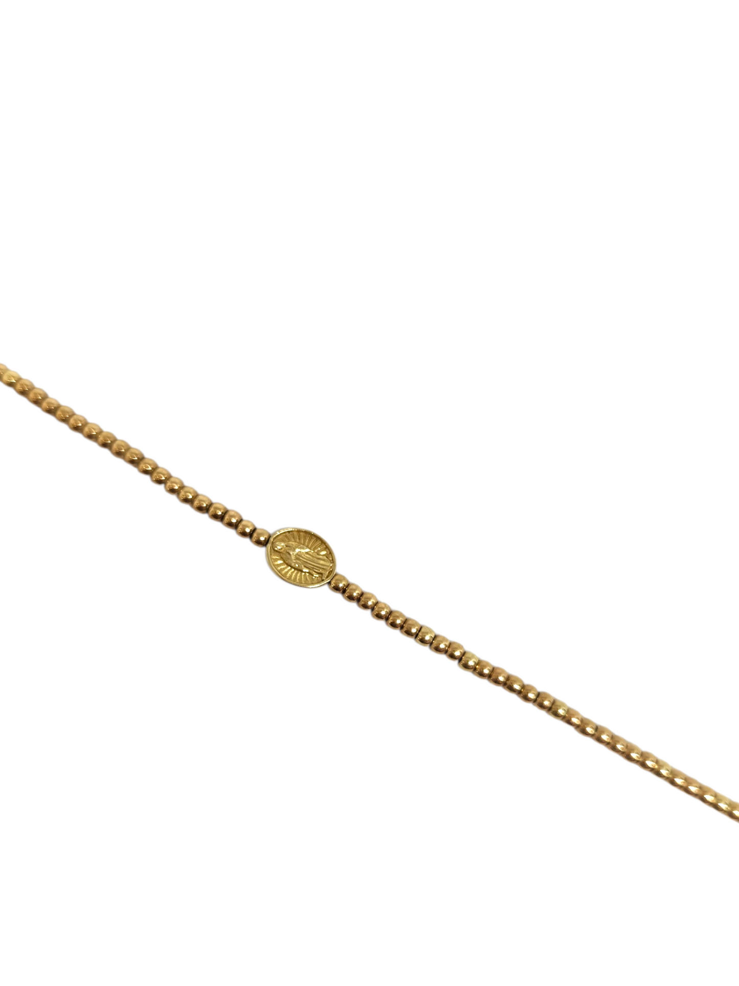 Pulsera bola 2mm con medalla Virgen Gpe oro 10k