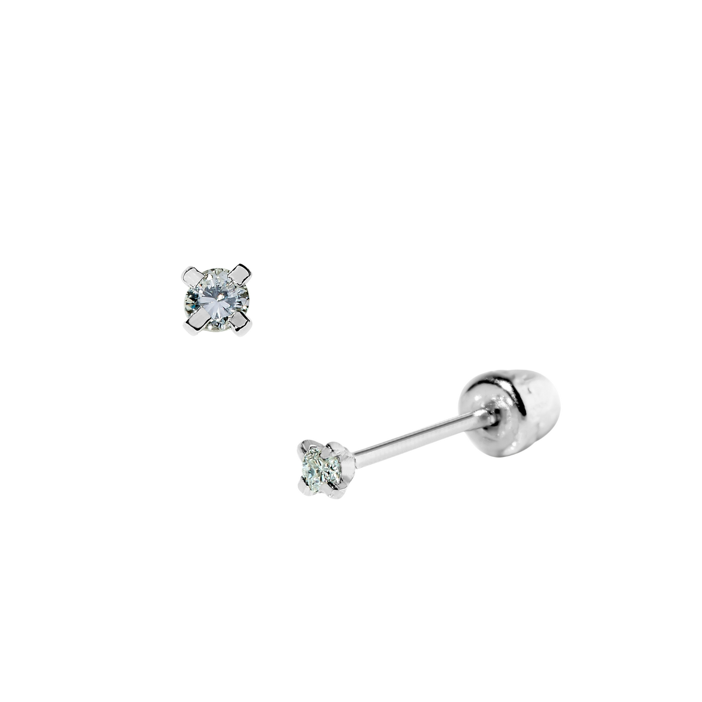 Par de Broquel con diamante natural 7 pts Oro blanco de 14k