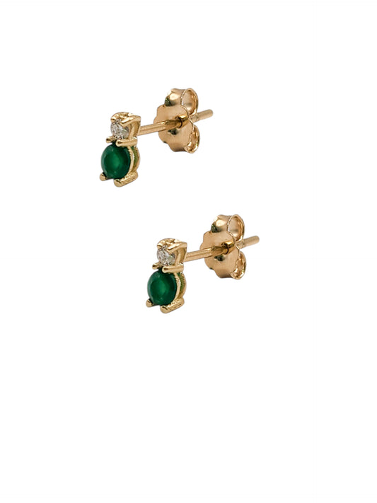 Aretes tu y yo esmeralda natural y diamante de laboratorio oro 10k