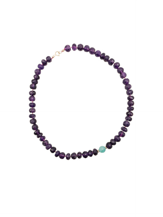 Gargantilla Amatista y jade natural 8-6mm y broche de oro 10k