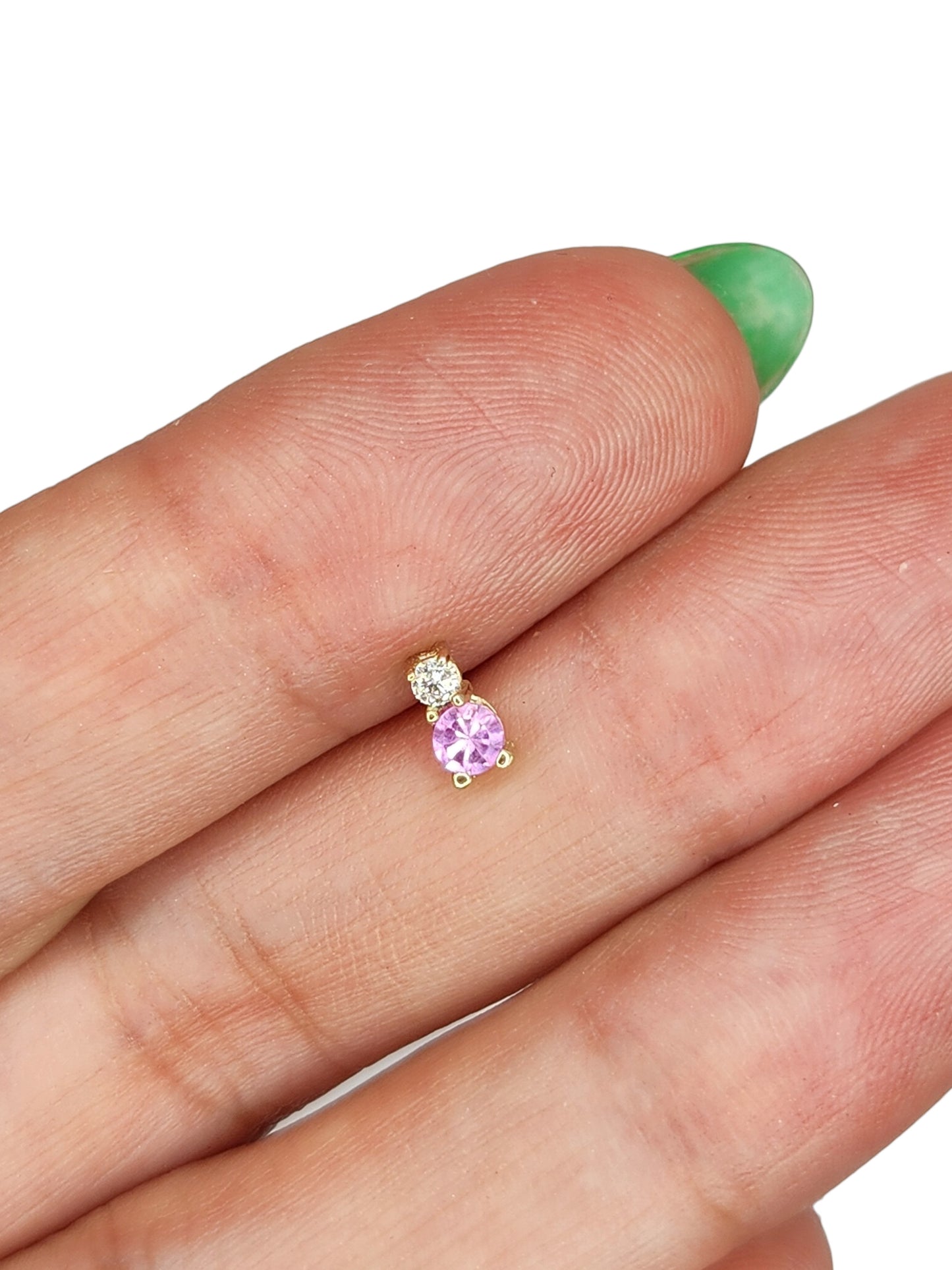 Aretes tu y yo rosa de Francia natural y diamante de laboratorio oro 10k