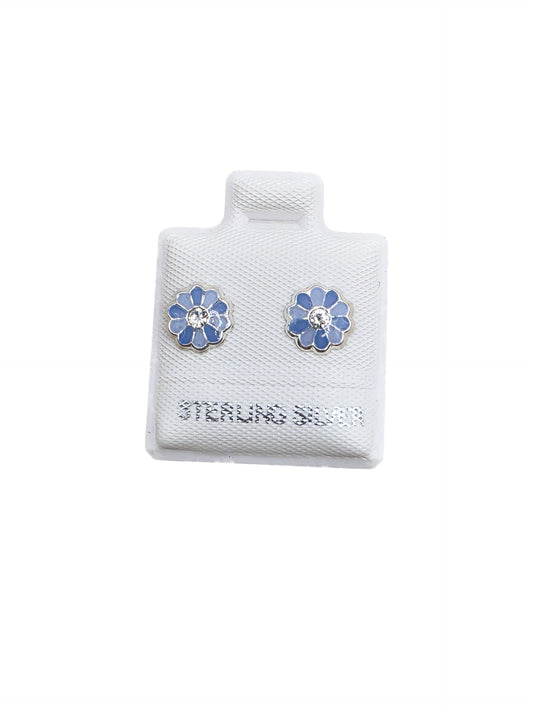 Par Broquel flor azul esmalte Plata 925