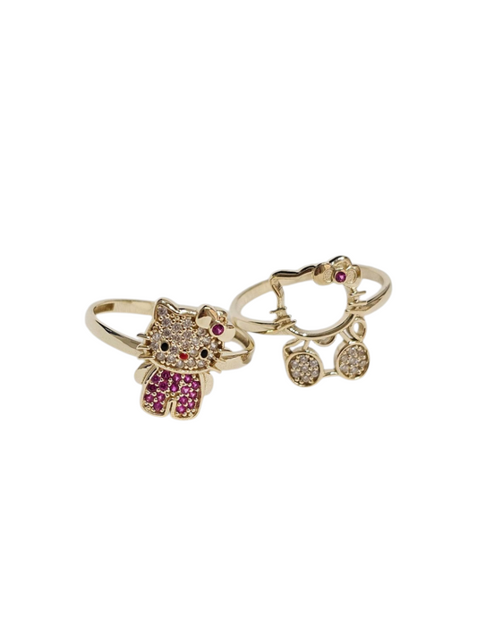 Anillo kitty con piedras oro 10k