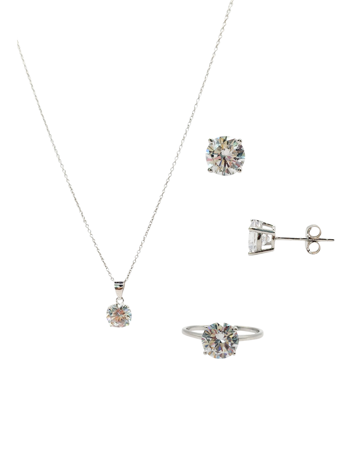 Juego (anillo, aretes y gargantilla) con piedra Moissanita  Plata 925
