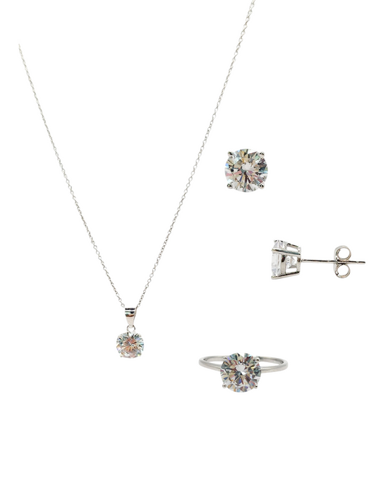Juego (anillo, aretes y gargantilla) con piedra Moissanita  Plata 925