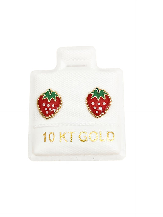 Par de Broquel fresas esmalte oro de 10k DORADO