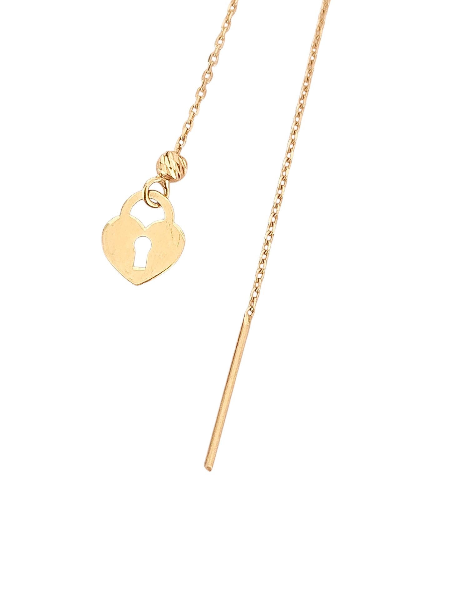 Par de arete colgante corazón liso y candado oro 10k DORADO