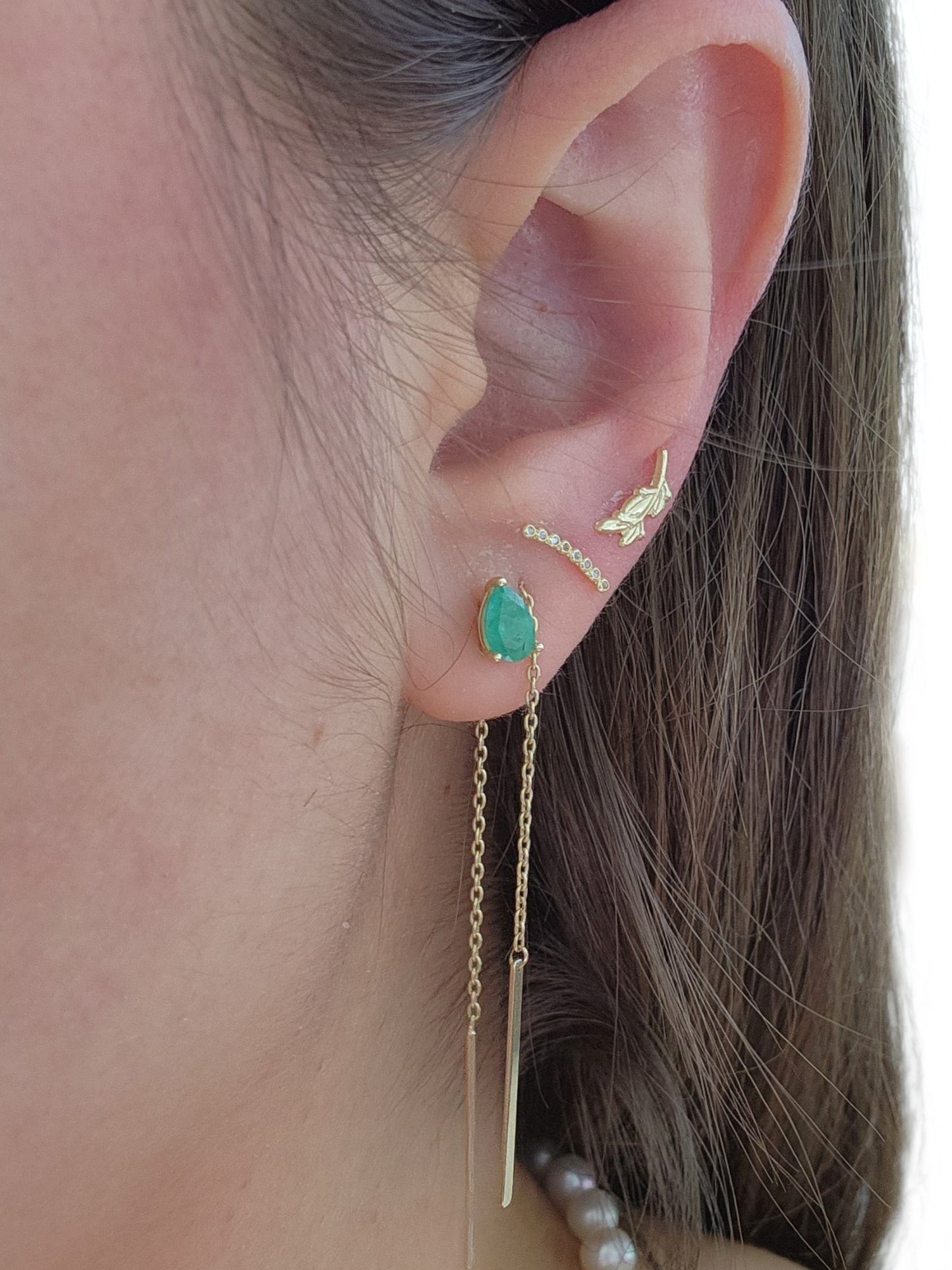 Aretes piedra natural esmeralda oro 10k