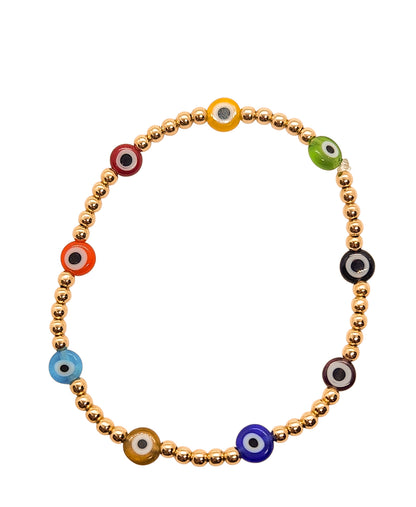 Pulsera ojo turco y bolitas BIMETAL (PLATA Y ORO)