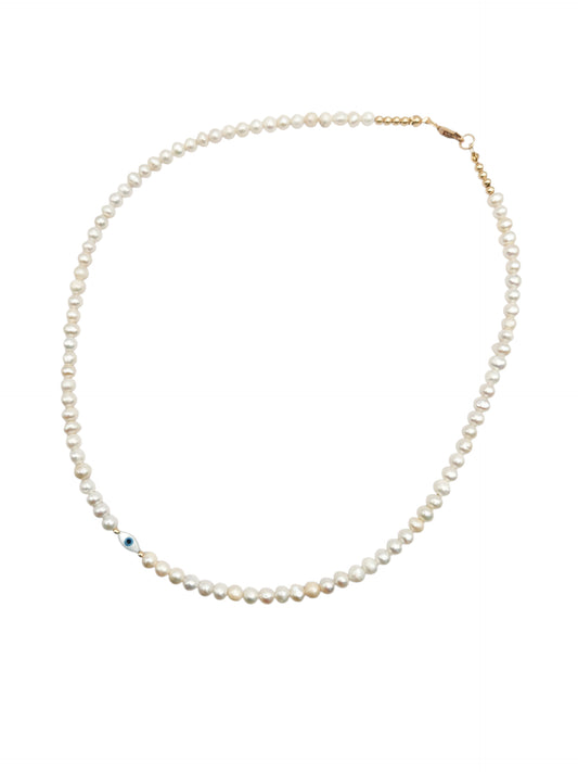 Collar de perlas y bimetal "ojo turco mini"