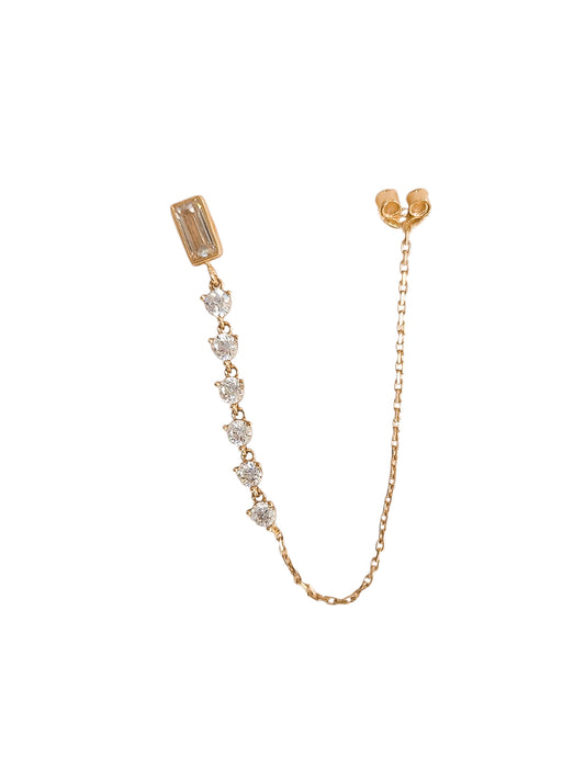 Par o Pieza de arete  con cadena y piedras Oro de 10k DORADO