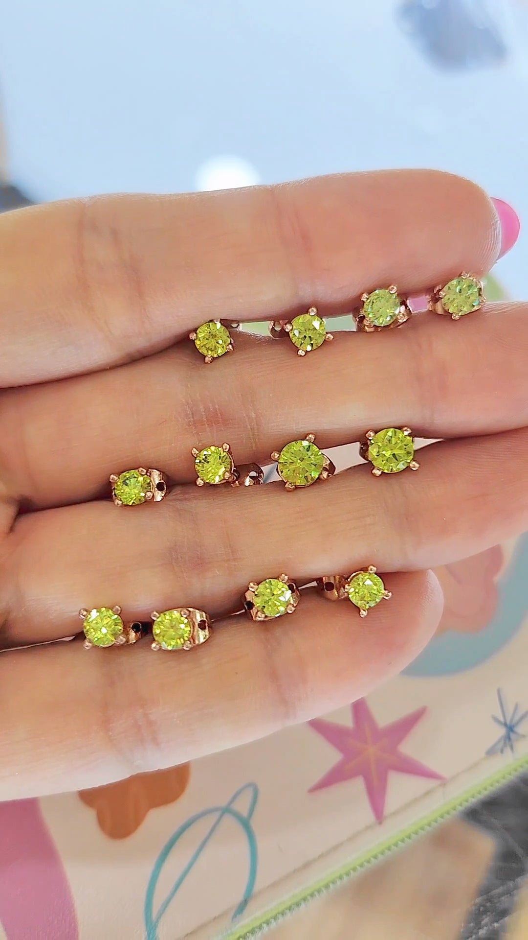 Aretes piedra natural peridoto plata rosa 925 5mm