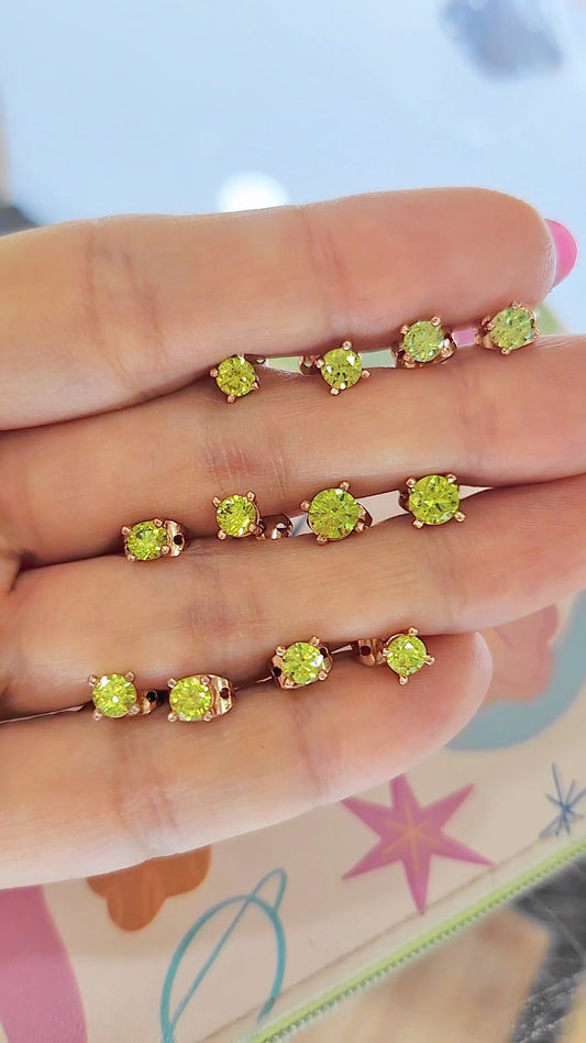 Aretes piedra natural peridoto plata rosa 925 5mm