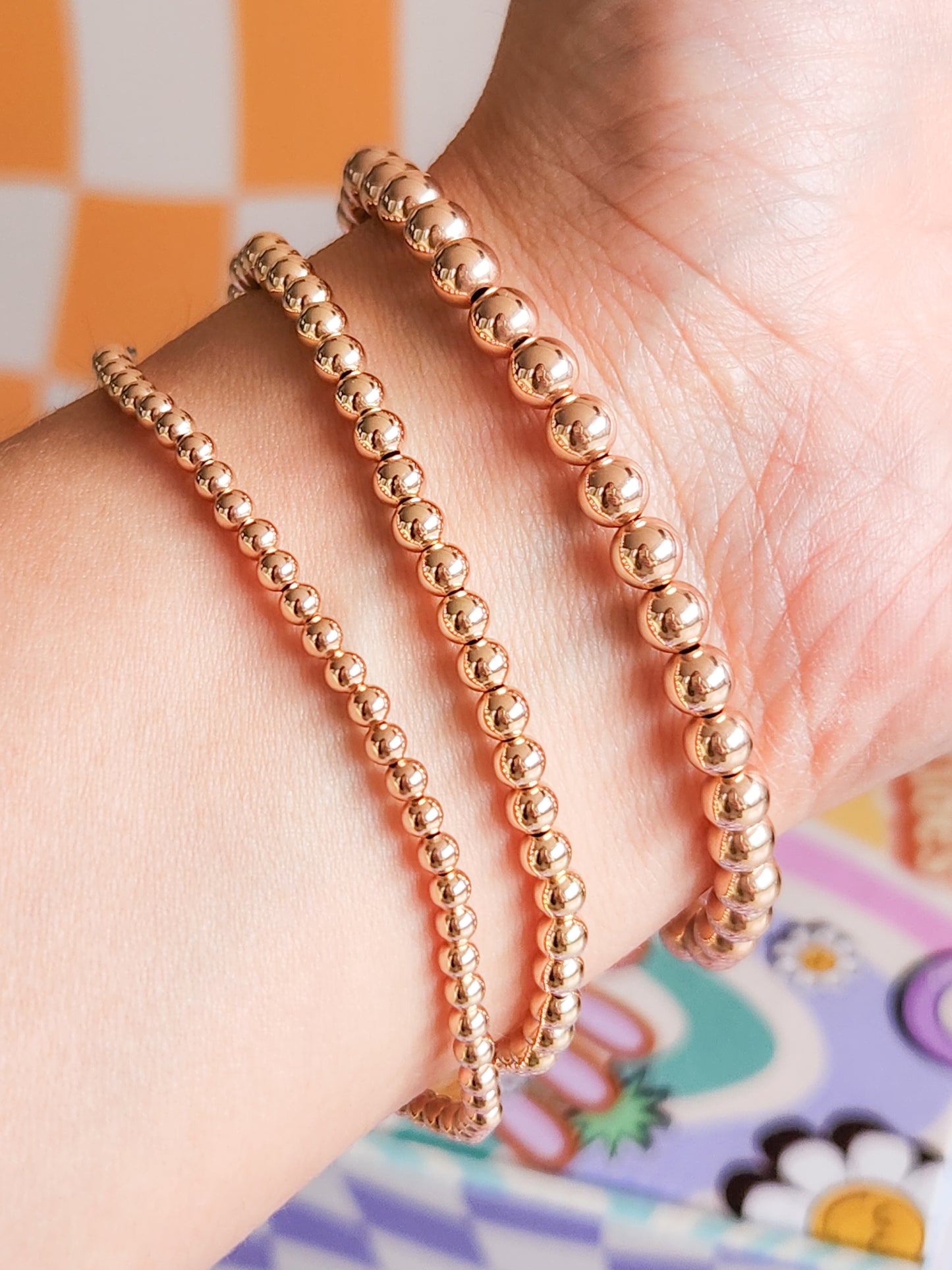 Pulsera bola ROSA  BIMETAL 4mm (PLATA Y ORO)