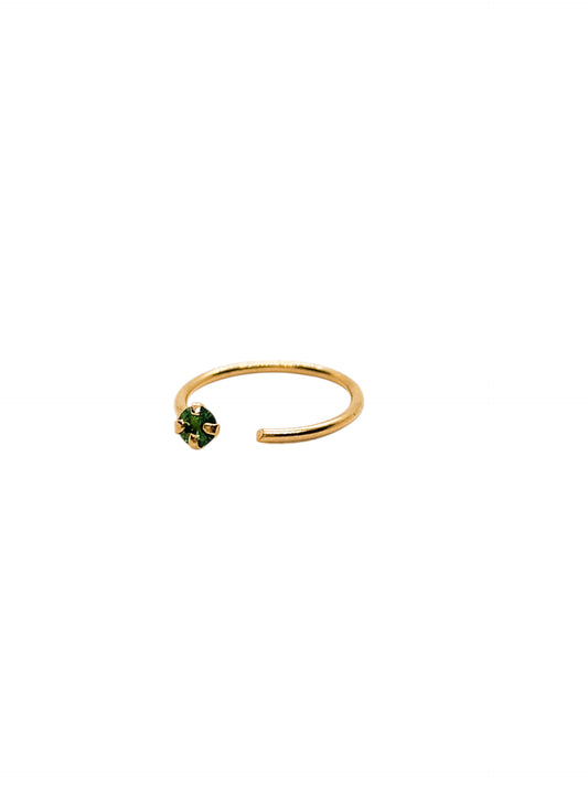 Pieza arete argolla piedra para nariz verde  oro 10k DORADO