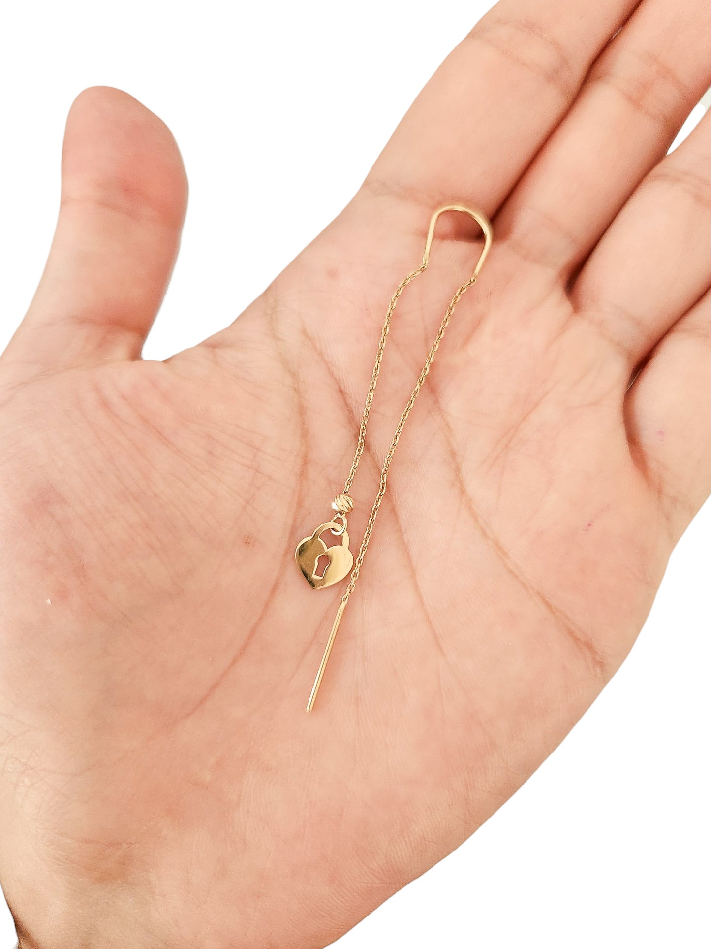 Par de arete colgante corazón liso y candado oro 10k DORADO