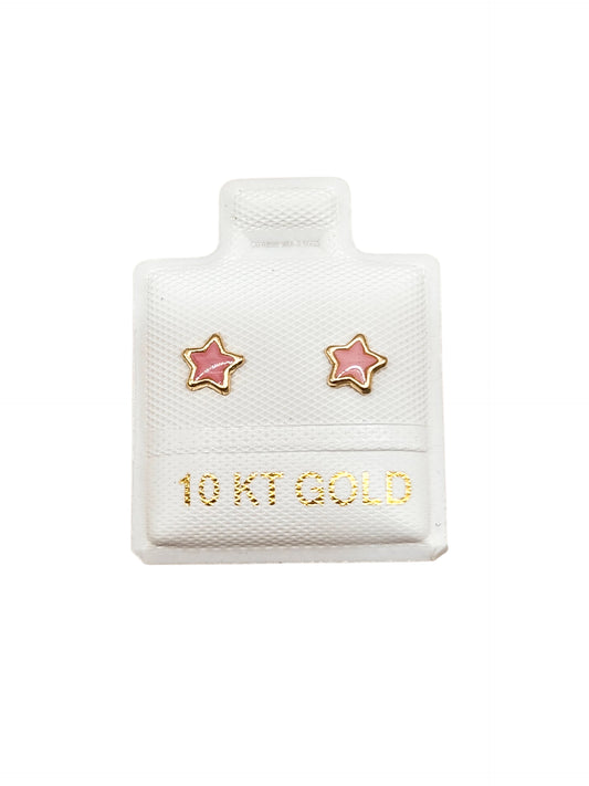 Par de Broquel estrellas esmalte rosa oro de 10k DORADO