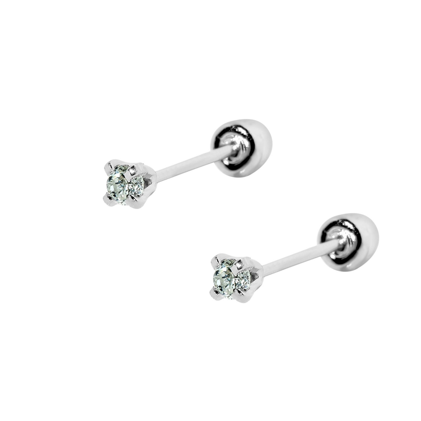 Par de Broquel con diamante natural 18 pts Oro blanco de 14k