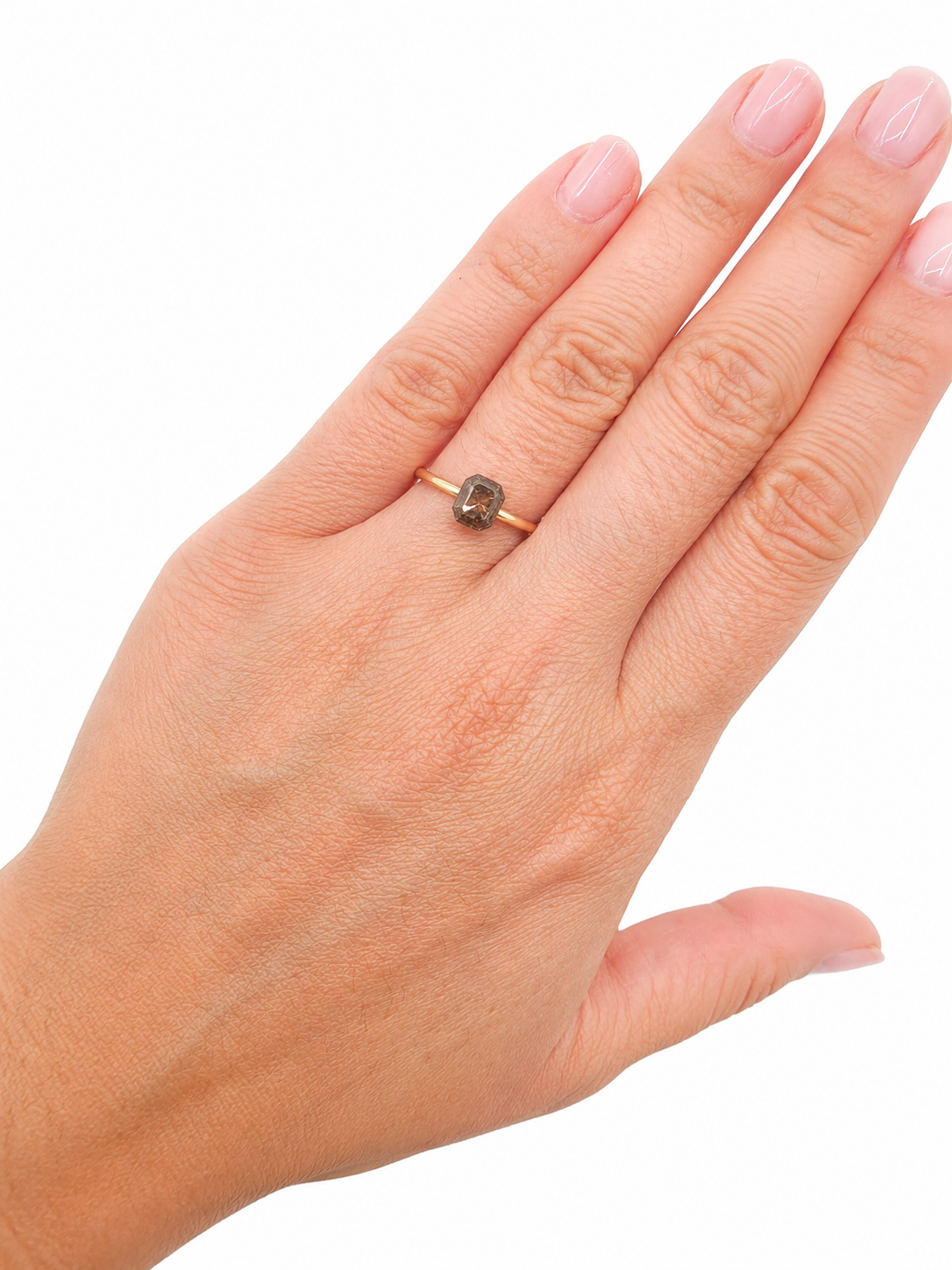 Anillo de diamante natural "Salt and Pepper"solitario oro 10k Radiant cut