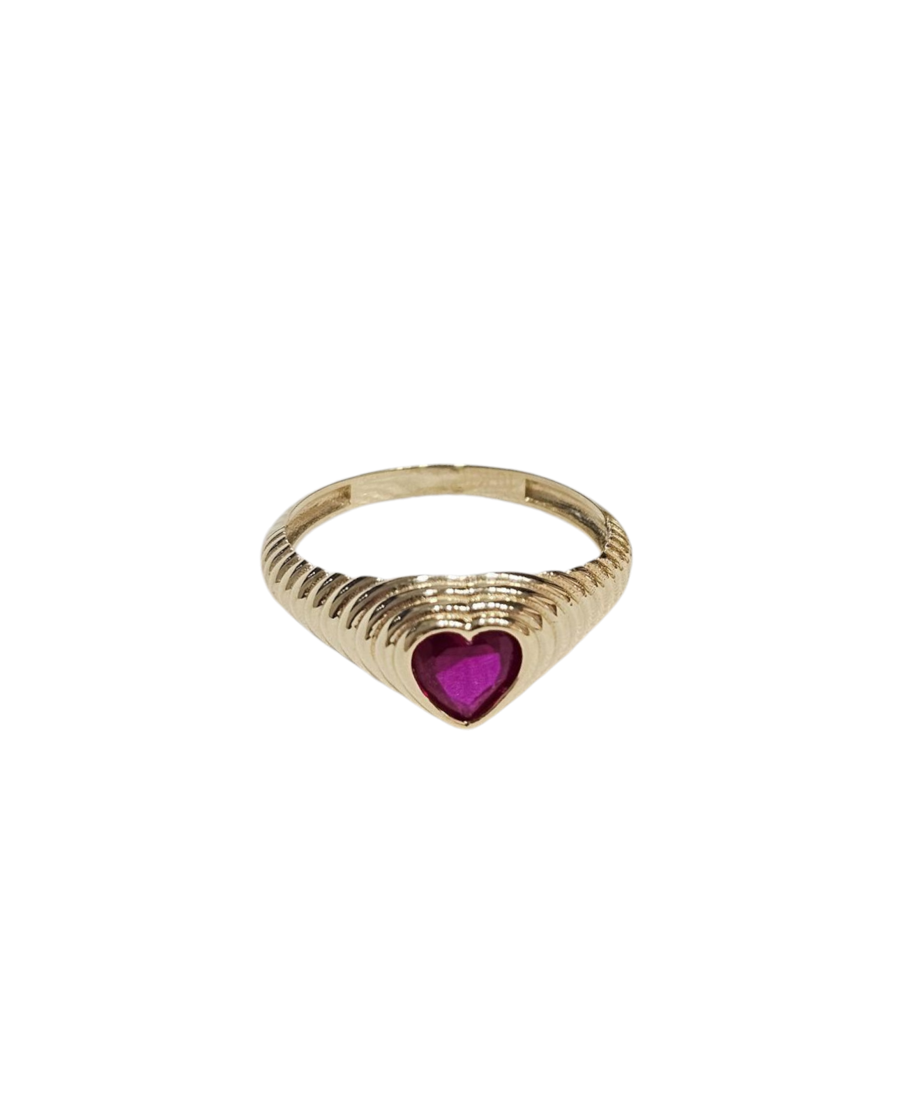 Anillo destellos corazón piedra rosa fiucsa oro 10k