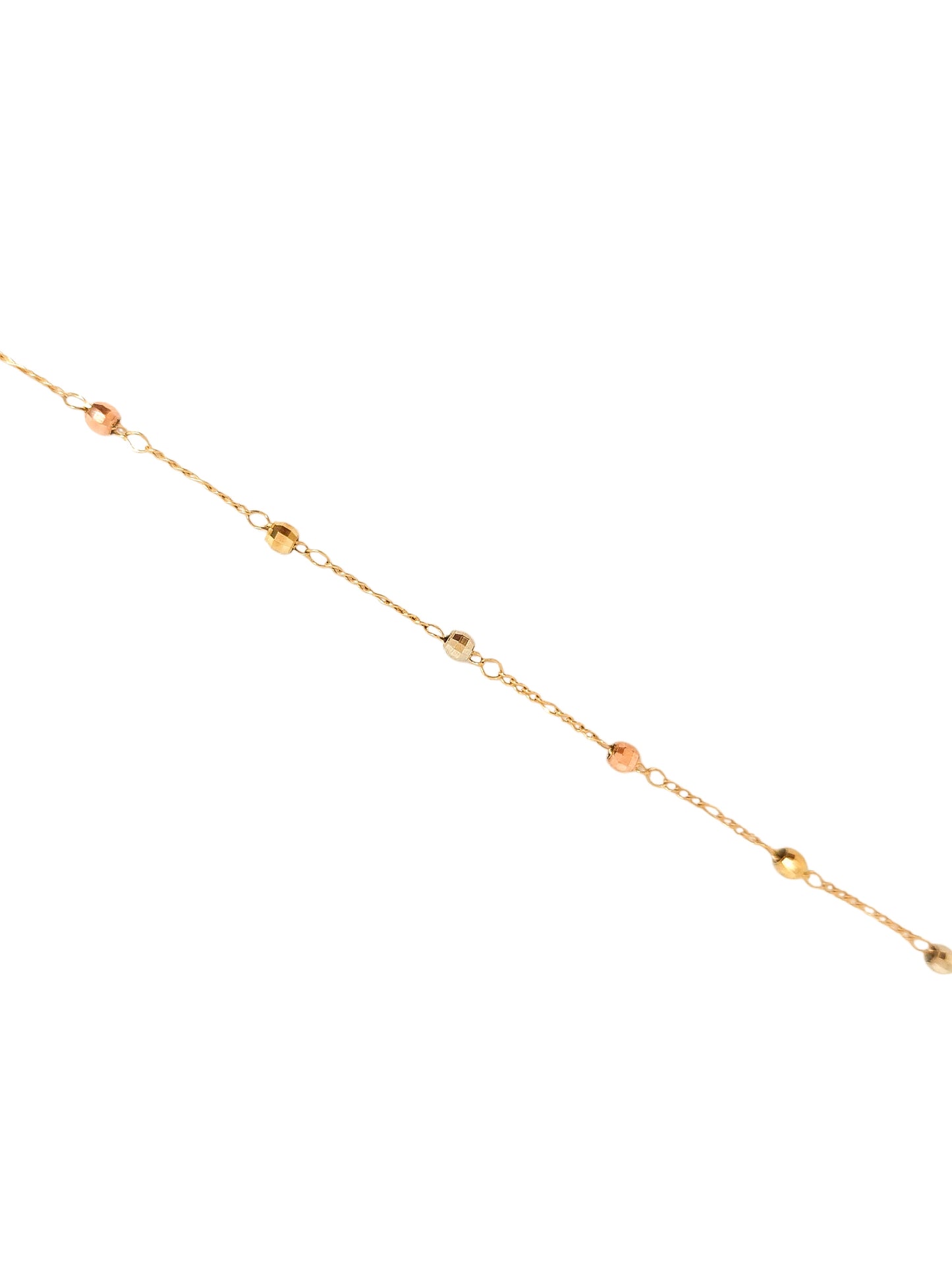 Pulsera bolitas 3 oros con cruz oro 10k