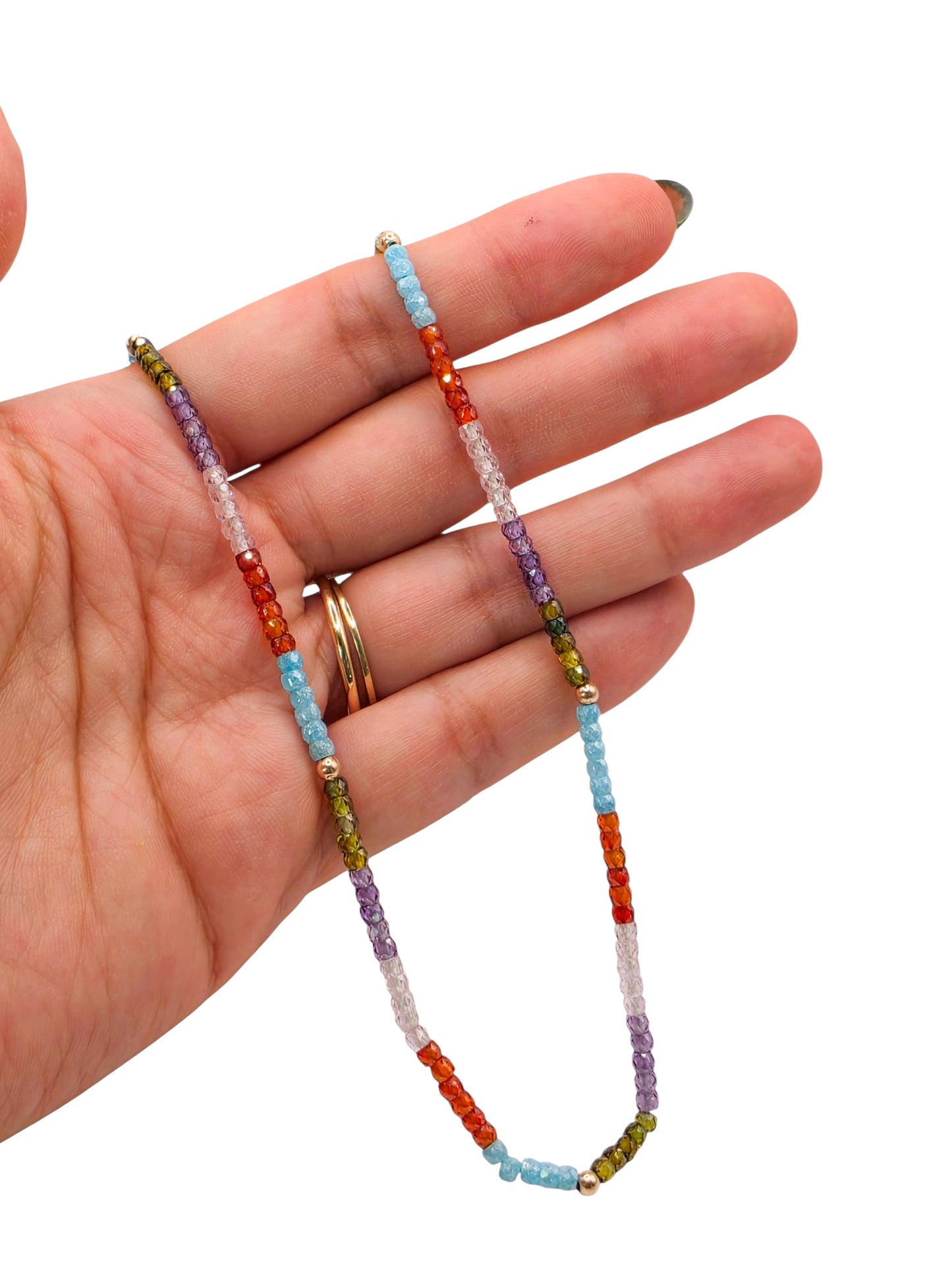 Gargantilla zirconias de colores con bolas y broche de oro 10k
