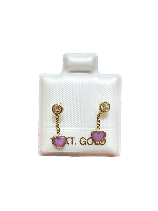 Par o Pieza de Broquel colgante esmalte corazón morado Oro de 10k DORADO