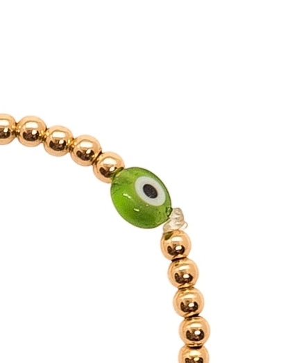 Pulsera ojo turco y bolitas BIMETAL (PLATA Y ORO)