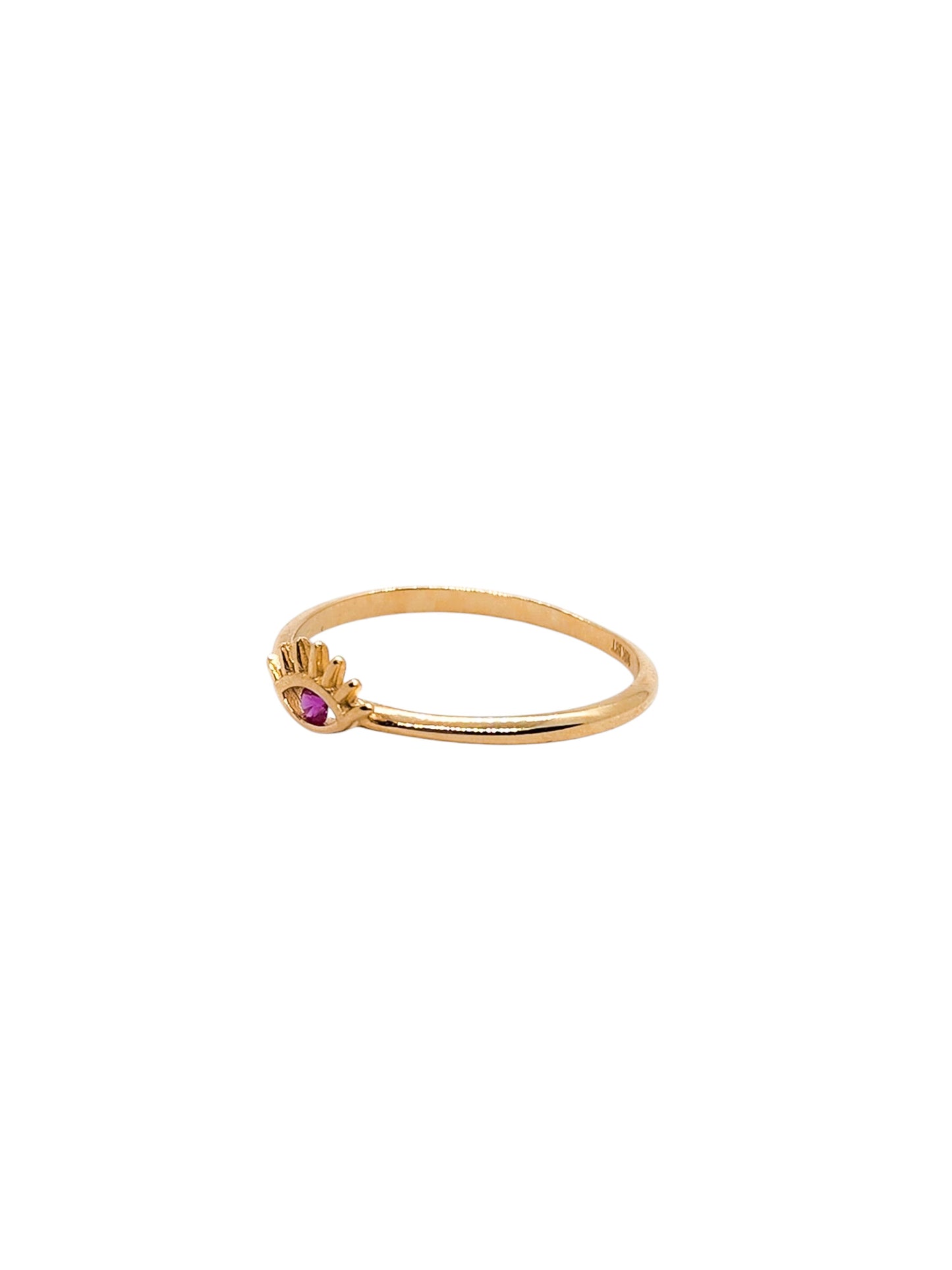 Anillo ojito turco rosa fiucsa en oro 10k